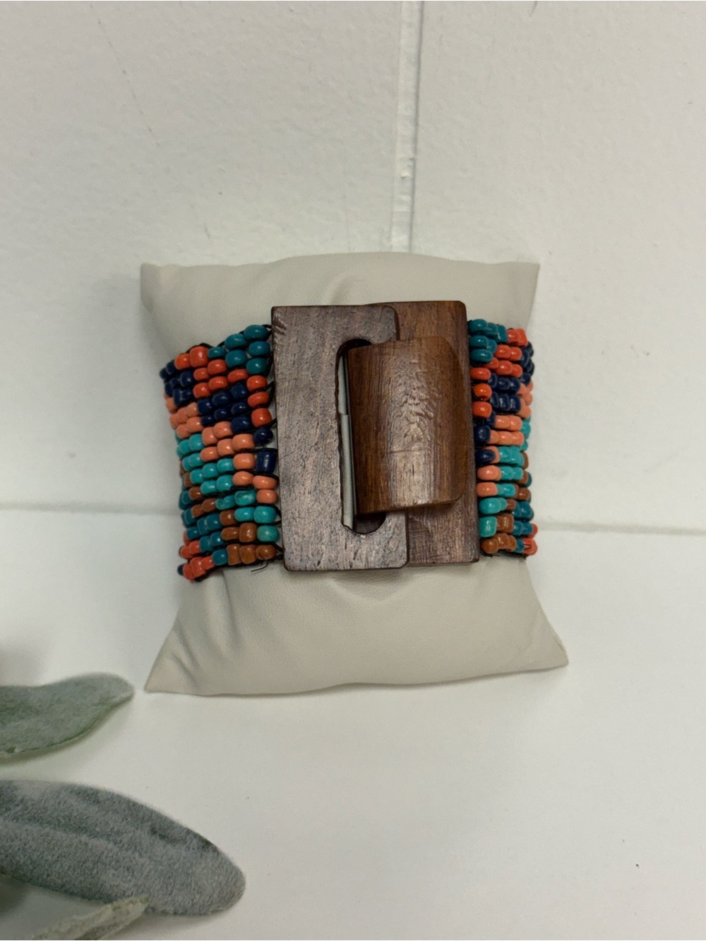 Vintage Loom Beaded Wood Clasp Bracelet Attributed to Gerda Lynggaard for Monies